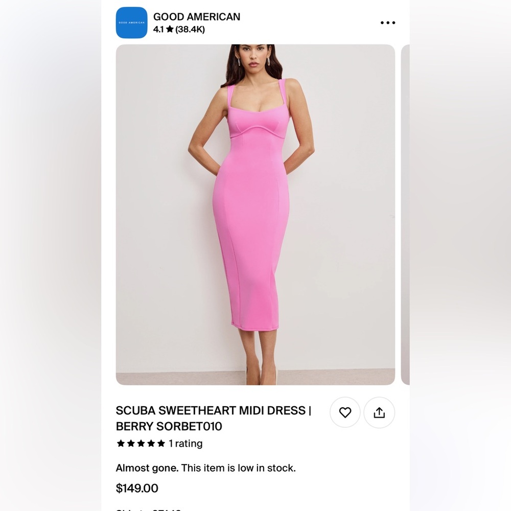 Good American Pink Sweetheart Bodycon Midi Dress